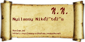 Nyilassy Nikétás névjegykártya